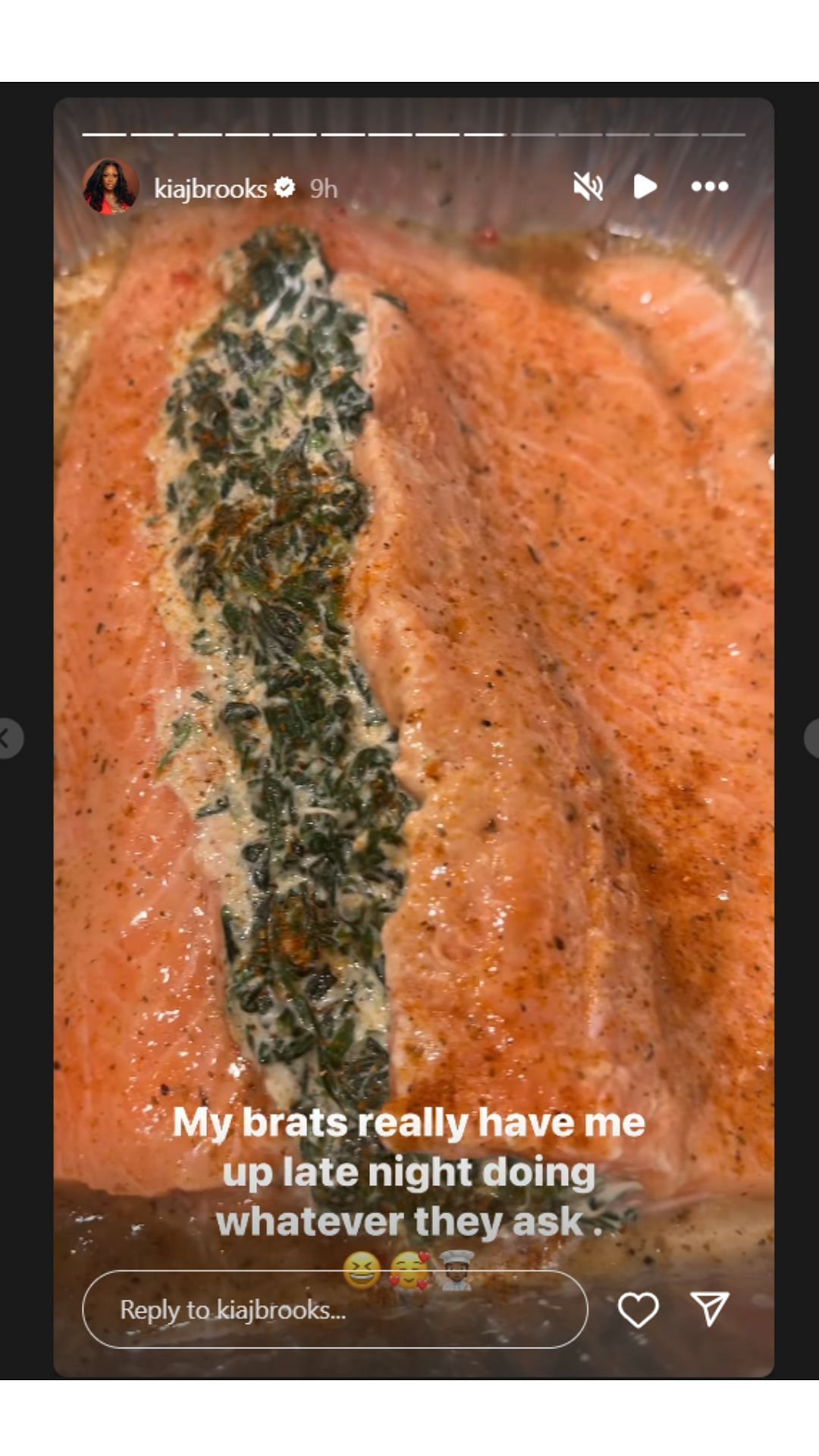 Kia Brooks prepares a meal for her "brats" all night. (Credit: Instagram/@kiajbrooks)